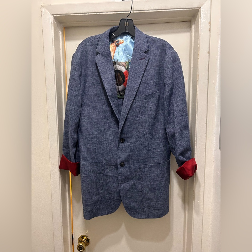 Ted Baker London Linen Blazer Sport Coat Mens Size 6 Blue Suit Jacket 44